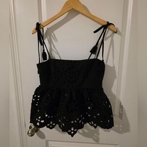 En Saisin Black Eyelet Sleeveless Top 100% Cotton